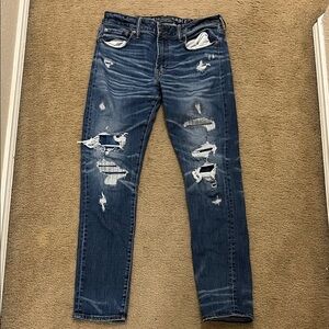 American Eagle Outfitters Men's Ripped Dark Blue Skinny Jeans